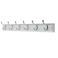 6 Coat Polished Chrome Hooks On White Stepped Board