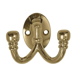 Ball End Double Robe Hook - Polished Brass