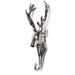 None Silver Finish Stag Head Coat Hook