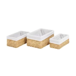 White & Natural Water Hyacinth Baskets - Set Of 3