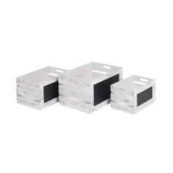 Whitewashed Wooden Crates With Chalkboard - Set Of 3