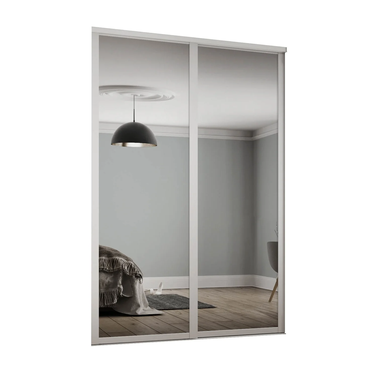 Shaker 2 Door Sliding Wardrobe Kit Mirror With White Frame (W)1753 X (H)2260mm 3 Shaker 2 Door Sliding Wardrobe Kit Mirror With White Frame (W)1753 X (H)2260mm