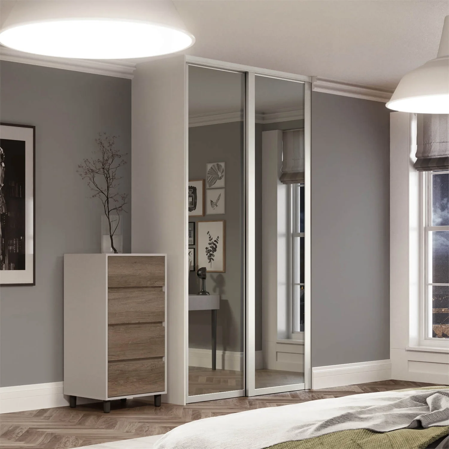 Shaker 2 Door Sliding Wardrobe Kit Mirror With White Frame (W)1753 X (H)2260mm 4 Shaker 2 Door Sliding Wardrobe Kit Mirror With White Frame (W)1753 X (H)2260mm - Image 2