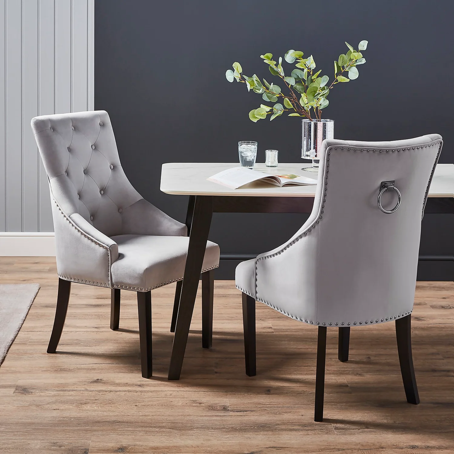 Annabelle Velvet Dining Chairs - Set Of 2 - Grey 4 Annabelle Velvet Dining Chairs - Set Of 2 - Grey - Image 2