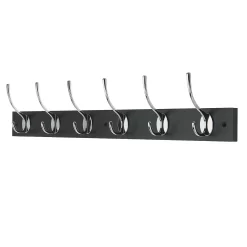 6 Victorian Chrome Hooks On Black Bloc Board