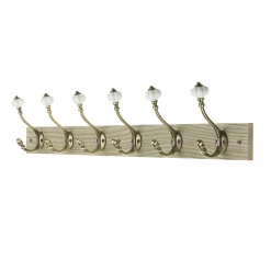 6 Ceramic Antique Brass Hook On Dark Rustic Board