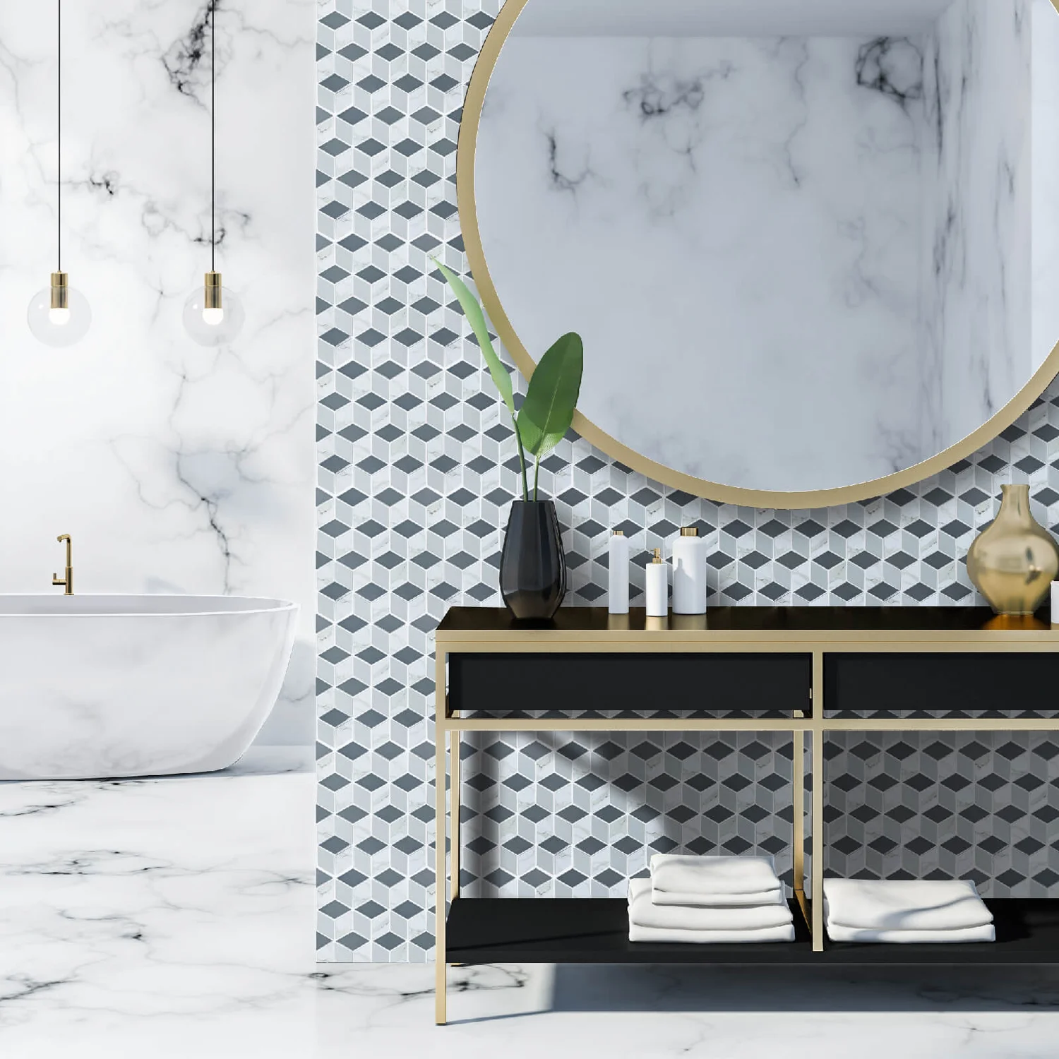 House Of Mosaics Geo Grey Hex Mosaic Tile Sheet 4 House Of Mosaics Geo Grey Hex Mosaic Tile Sheet - Image 2