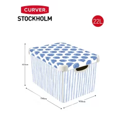 Curver Stockholm Coastal Deco Storage Box - Blue & White - 22L -Furniture Series Store 13169627 2014898511737109
