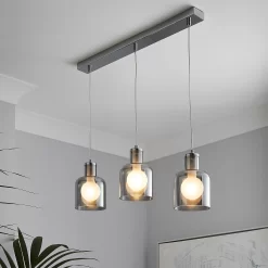 Jinx 3 Light Diner Pendant - Smoked Glass