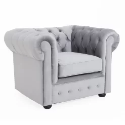 Chesterfield Velvet Armchair - Silver