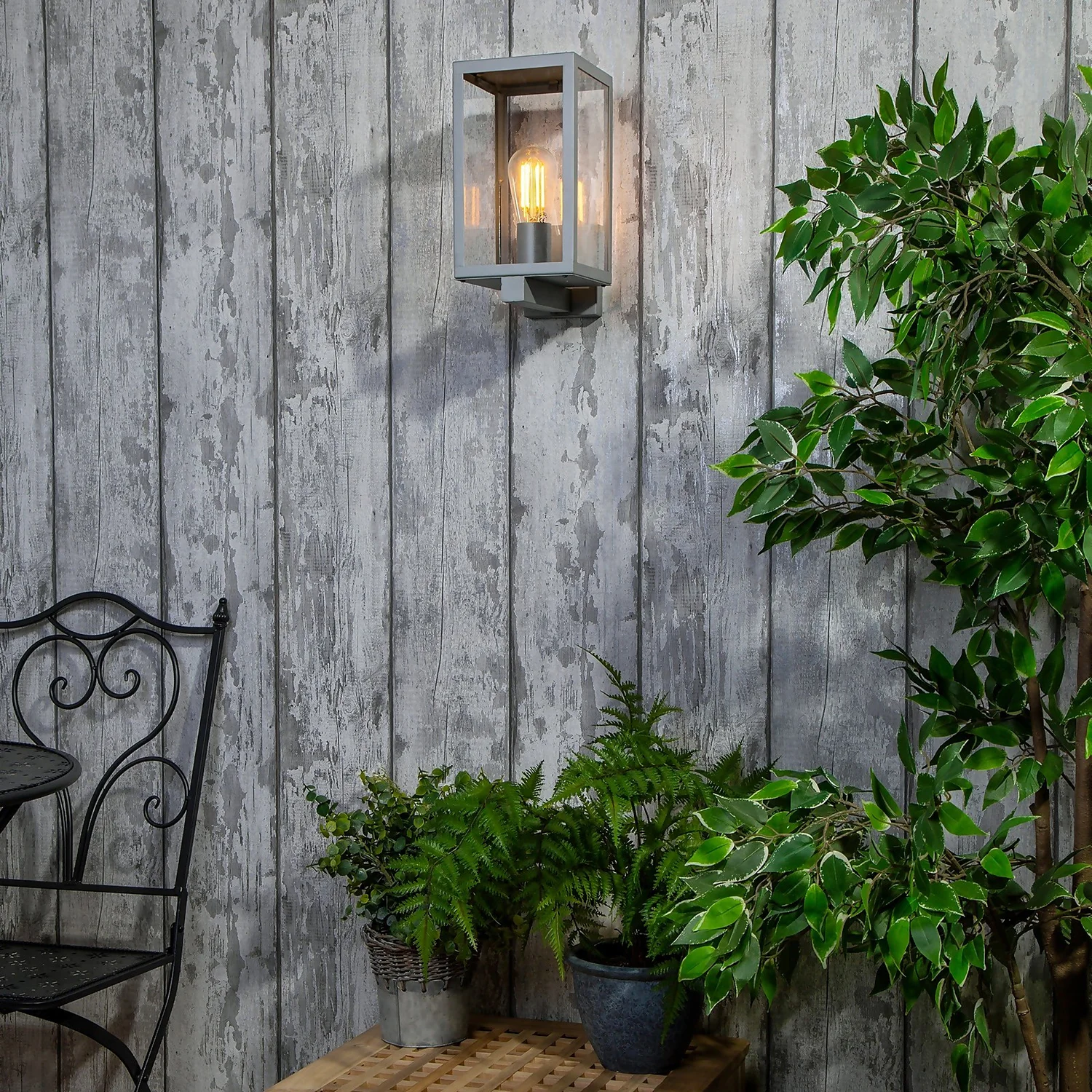 Hestia E27 Glass Panel Outdoor Box Lantern - Silver 3 Hestia E27 Glass Panel Outdoor Box Lantern - Silver