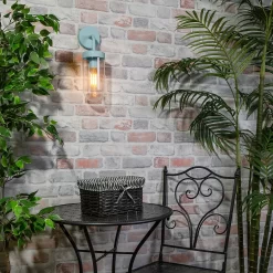 Kew Curved Arm E27 Outdoor Wall Light - Pale Blue -Furniture Series Store 13924368 1914981979588091