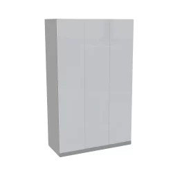 House Beautiful Honest Triple Wardrobe, Grey Carcass - Gloss White Slab Doors (W) 1350mm X (H) 2196mm