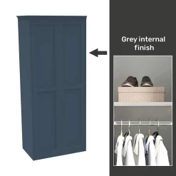 House Beautiful Realm Fitted Look Double Wardrobe, Grey Carcass - Navy Blue Shaker Doors (W) 1001mm X (H) 2256mm