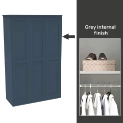 House Beautiful Realm Fitted Look Triple Wardrobe, Grey Carcass - Navy Blue Shaker Doors (W) 1451mm X (H) 2256mm