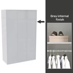 House Beautiful Honest Fitted Look Triple Wardrobe, Grey Carcass - Gloss White Slab Doors (W) 1390mm X (H) 2226mm