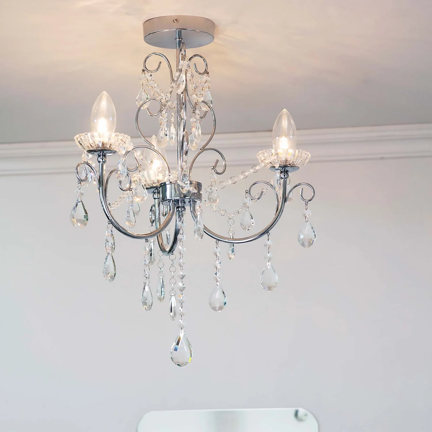 Shanzie Semi Flush Bathroom Chandelier Light - Chrome Effect 3 Shanzie Semi Flush Bathroom Chandelier Light - Chrome Effect