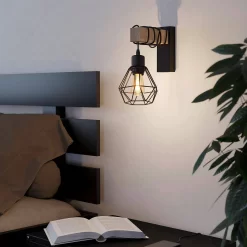 Eglo Townshend 5 Wall Light - Black & Wood -Furniture Series Store 14302940 1555038224056556