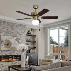Eglo Cadiz Ceiling Fan With Light - Aged Brass & Wood